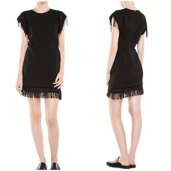 Maje Renata Fringe Detail Mini Dress in Black Sz 2 or M Boho Western Festival - Picture 1 of 15